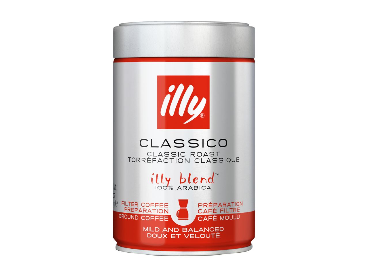 Purk illy Classico kohvi, jahvatatud kohv filtri jaoks.