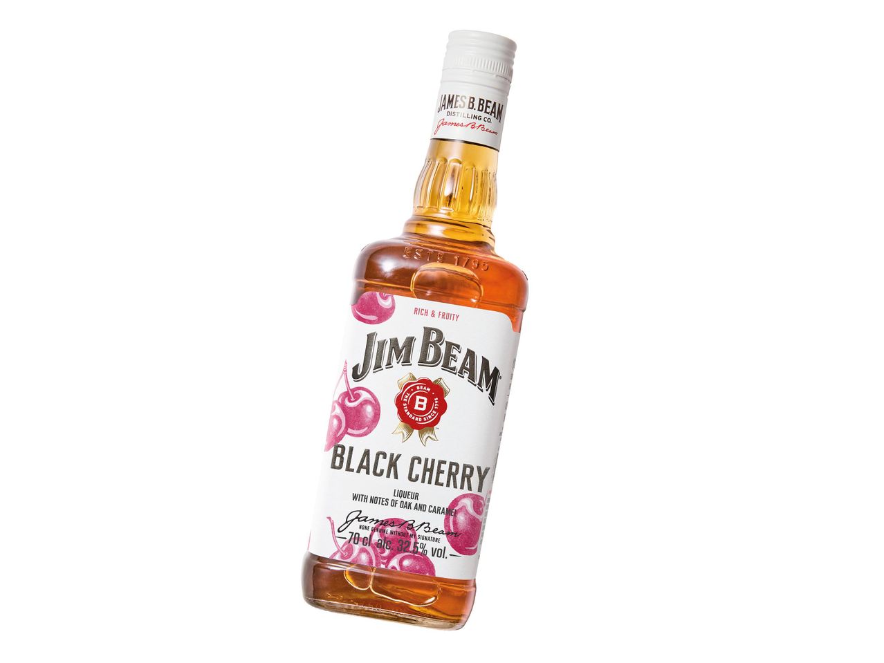Jim Beam Black Cherry likőr palack, gazdag és gyümölcsös ízekkel.