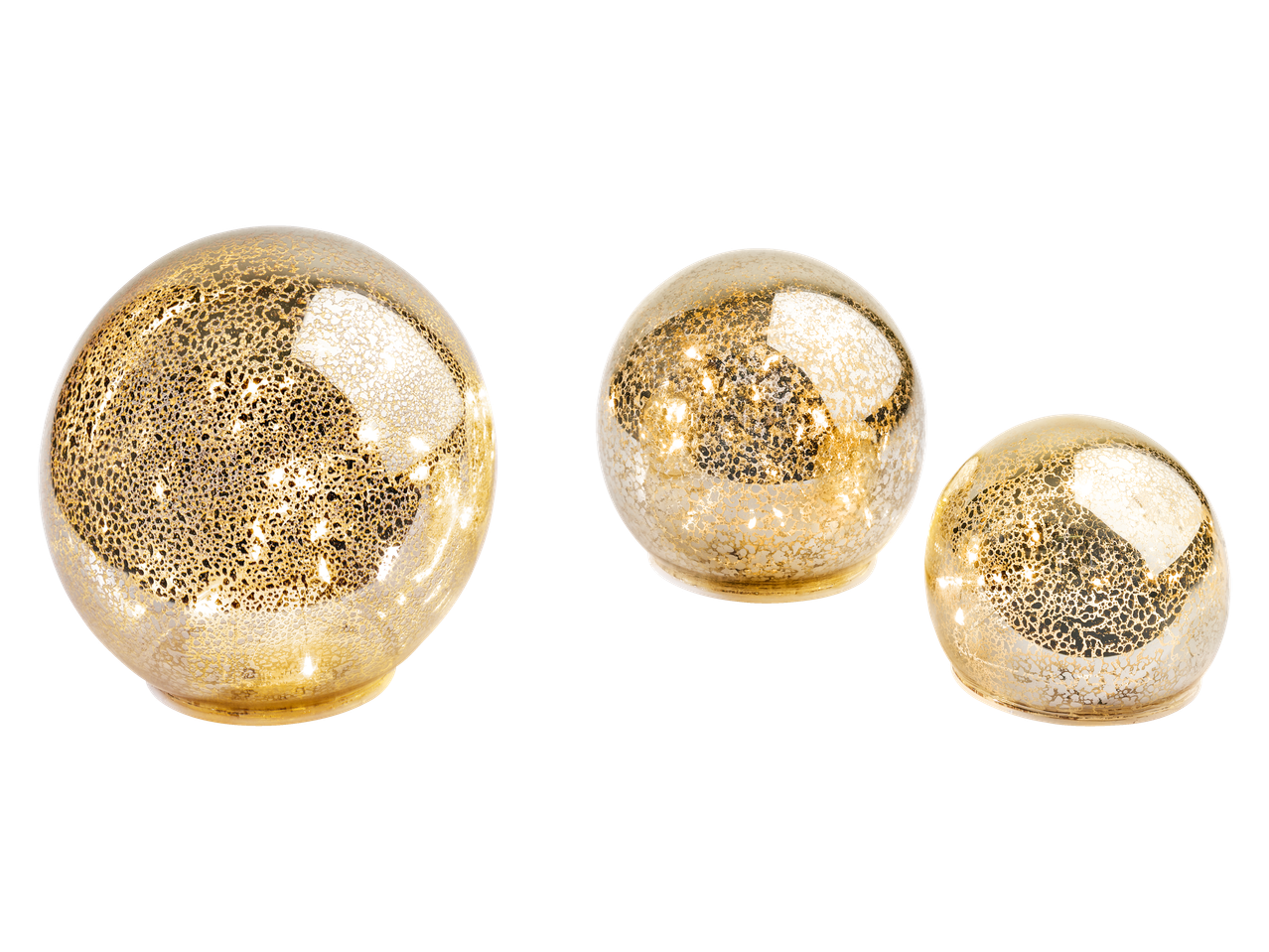 Livarno Home LED-Lichtdekoration: Kolm kuldset kera pragunenud klaasi efektiga.