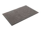 A gray, textured bath mat is shown at a slight angle against a white background.