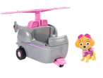 Figurine PAW PATROL Skye avec un hélicoptère gris et rose.