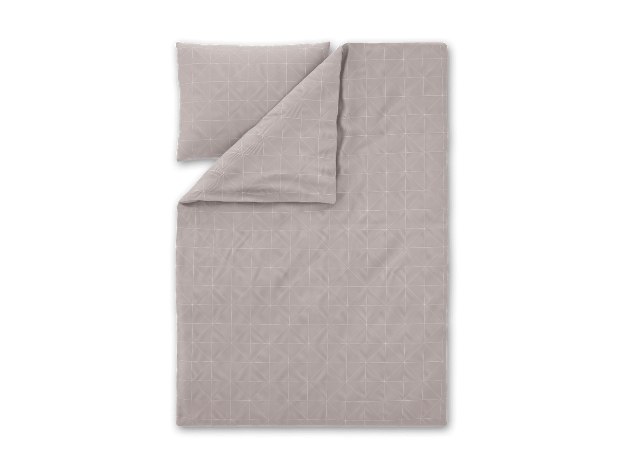 Bettwäsche-Set in Hellbraun mit geometrischem Muster, bestehend aus Kissenbezug und Bettbezug.