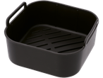 SILVERCREST® Silicon Air Fryer Insert, black, with handles and a ridged bottom.