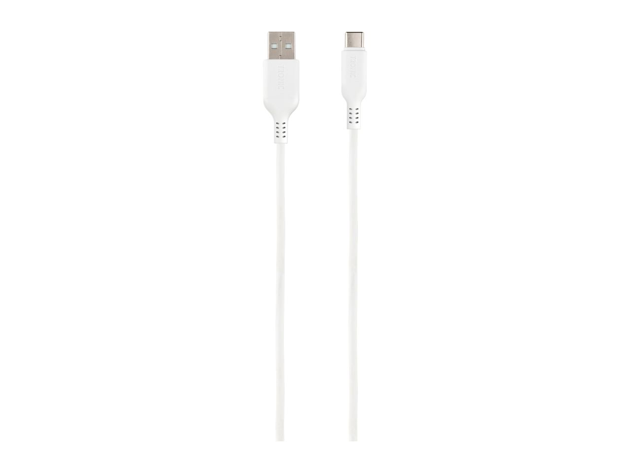 White USB-A to USB-C charging and data cable
