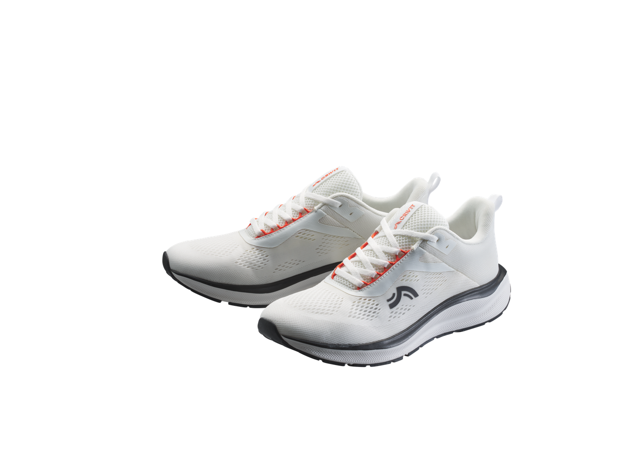 Λευκά ανδρικά παπούτσια τρεξίματος CRIVIT με πορτοκαλί λεπτομέρειες και γκρι σόλα