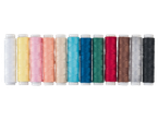 Colorful sewing thread spools.