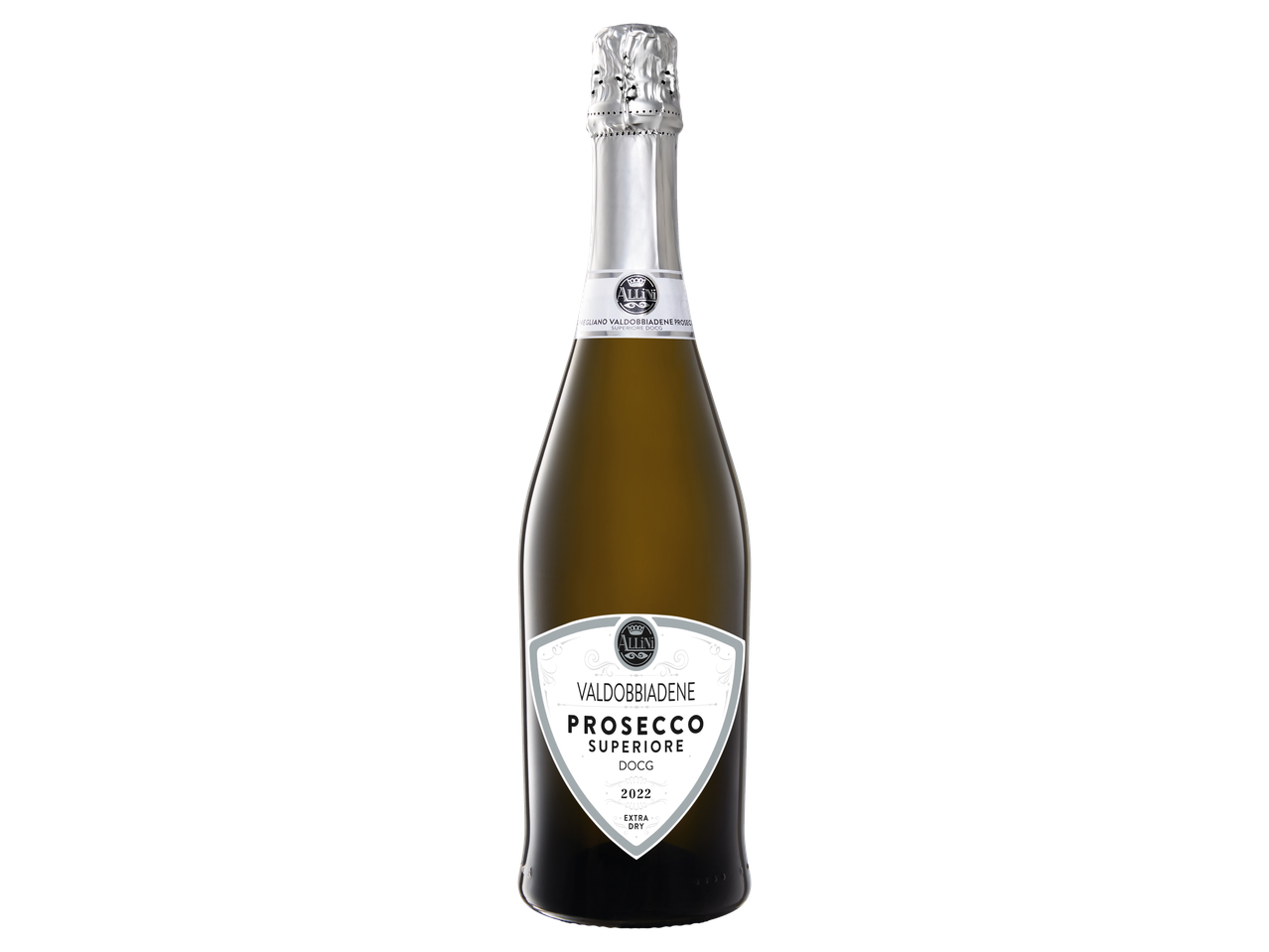 Bottiglia di Prosecco Superiore DOCG Allini Valdobbiadene.