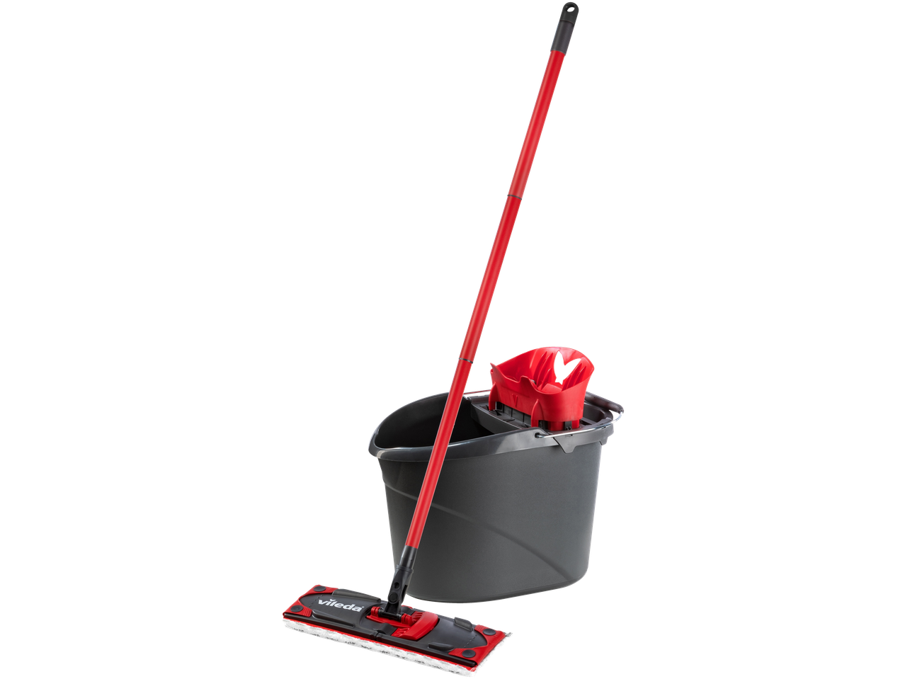 Vileda Ultramax valymo rinkinys: plokščias šluostė su kibiru ir gręžtuvu.