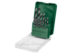 Parkside® medienos grąžtų rinkinys žaliame dėkle.