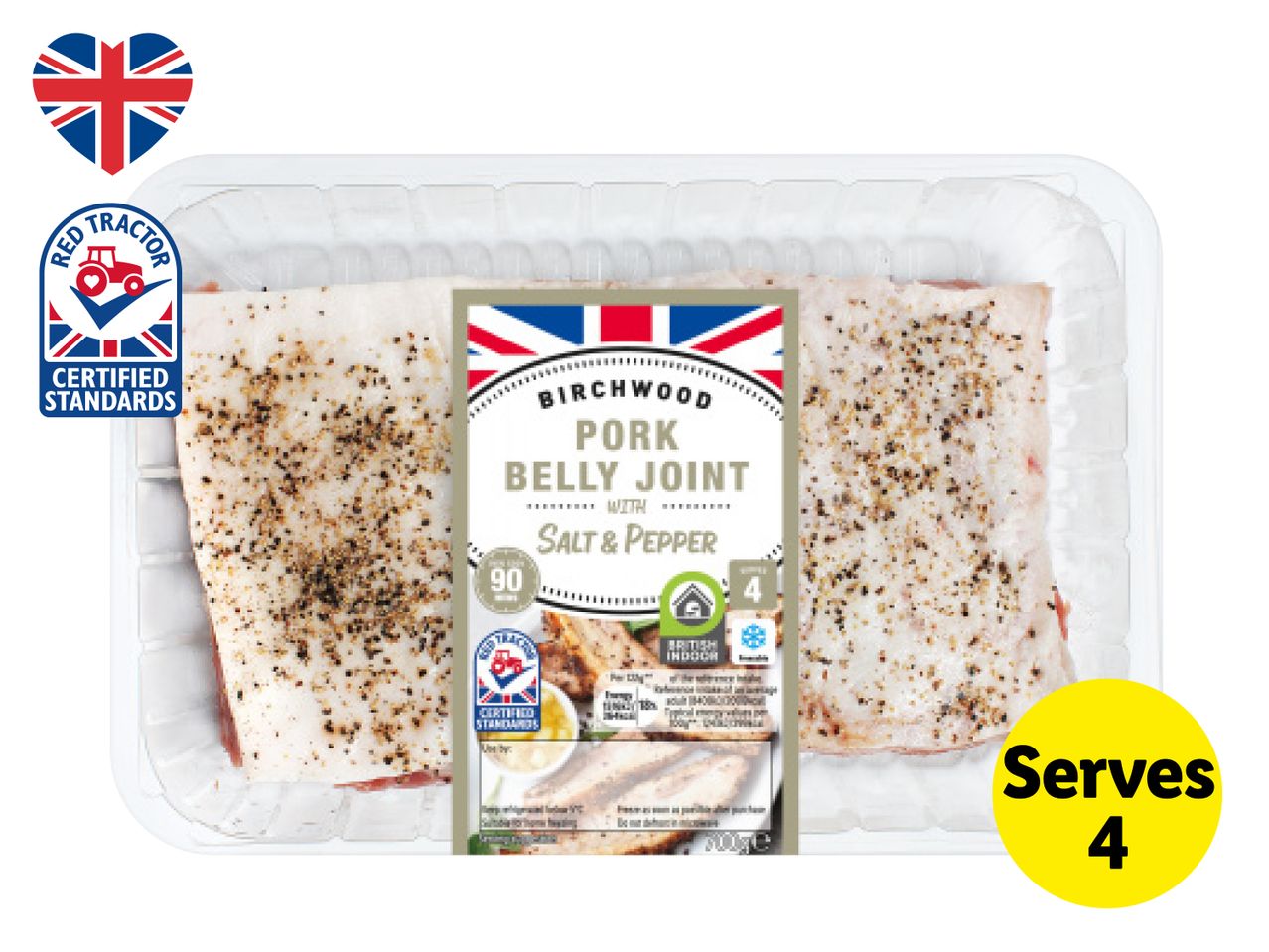Birchwood Pork Belly Joint with Salt & Pepper, Red Tractor Certified, serves 4.