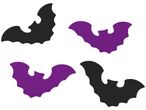 Four bat cutouts, two black and two purple, arranged on a white background.