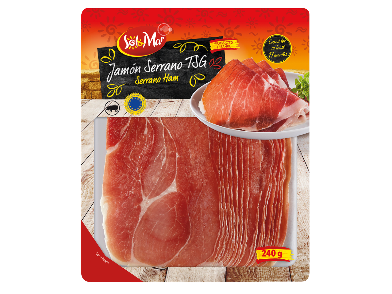 Sol & Mar Serrano Ham, cured for at least 11 months, 240g.