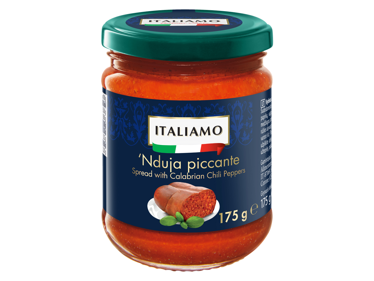 ITALIAMO 'Nduja piccante tepama dešra su Kalabrijos aitriosiomis paprikomis, 175g stiklainis.