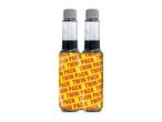Twin pack of dark liquid in clear bottles with yellow shrink wrap.