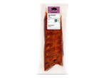 Verpakte, gemarineerde BBQ-spareribs met etiket dat varkensvlees en het Beter Leven-keurmerk aangeeft.