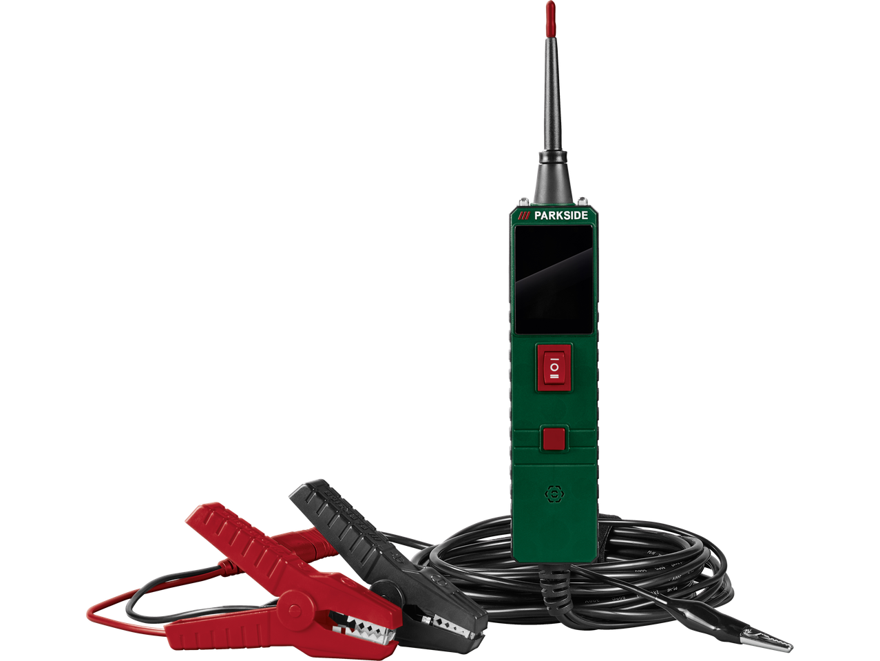 Parkside® PSKT 30 automobilinis elektros grandinės testeris su gnybtais.