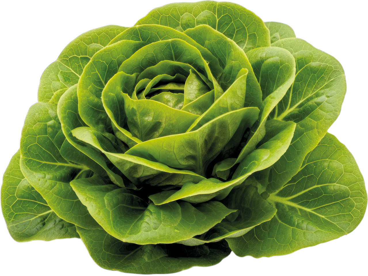 Närbild på ett färskt, grönt salladshuvud med tätt packade blad.