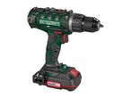 A green and black cordless drill with a red battery pack, featuring the Parkside X 20V Team logo.