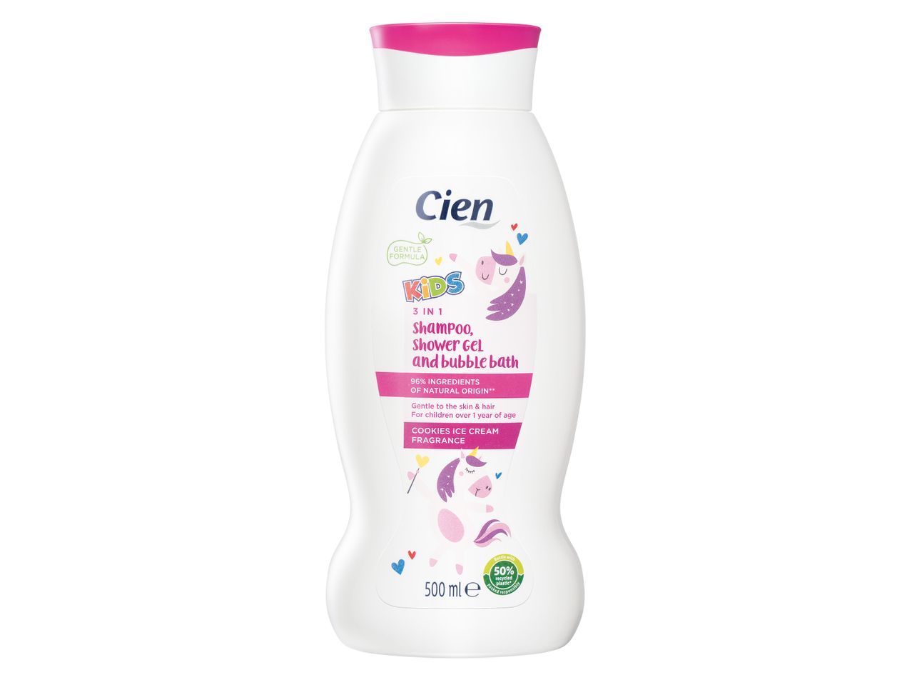 Cien 3 в 1 детски шампоан за коса и тяло с аромат на бисквити и сладолед, 500 ml/опаковка