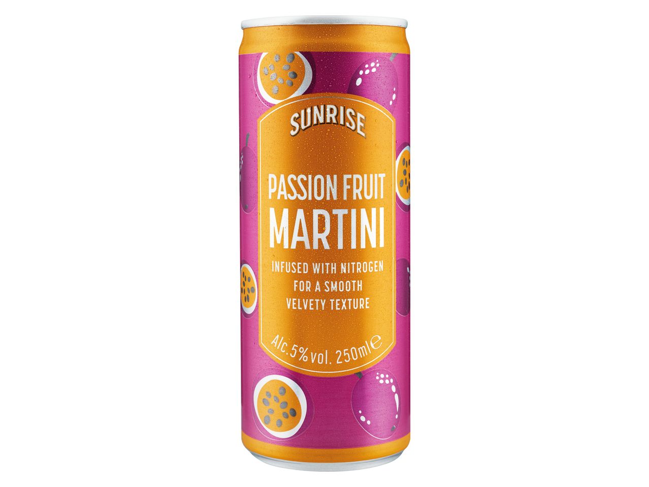 Sunrise Passion Fruit Martini, a 250ml can of nitrogen-infused cocktail.