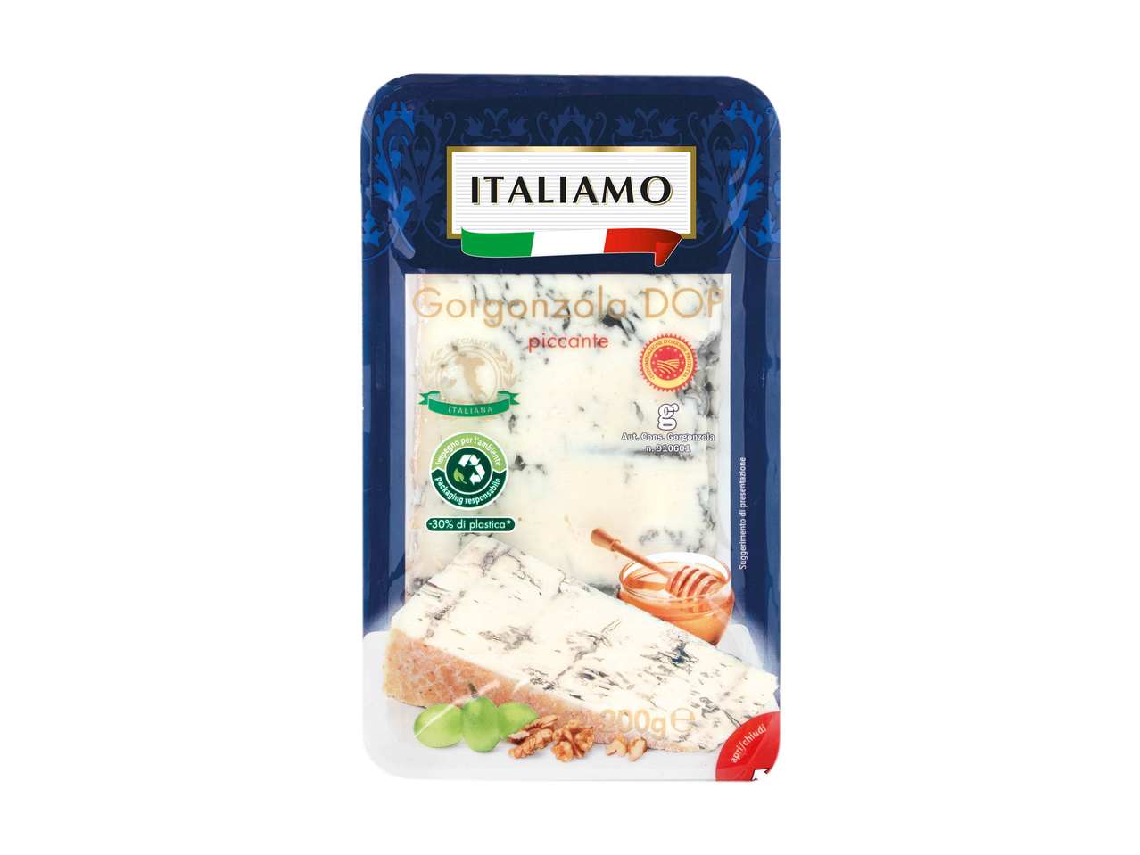 Confezione di Gorgonzola DOP piccante a marchio ITALIAMO.