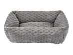 Grey plush rectangular dog bed with textured fabric