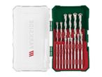 A set of drill bits in a green and red case with a clear lid, featuring the Parkside logo.