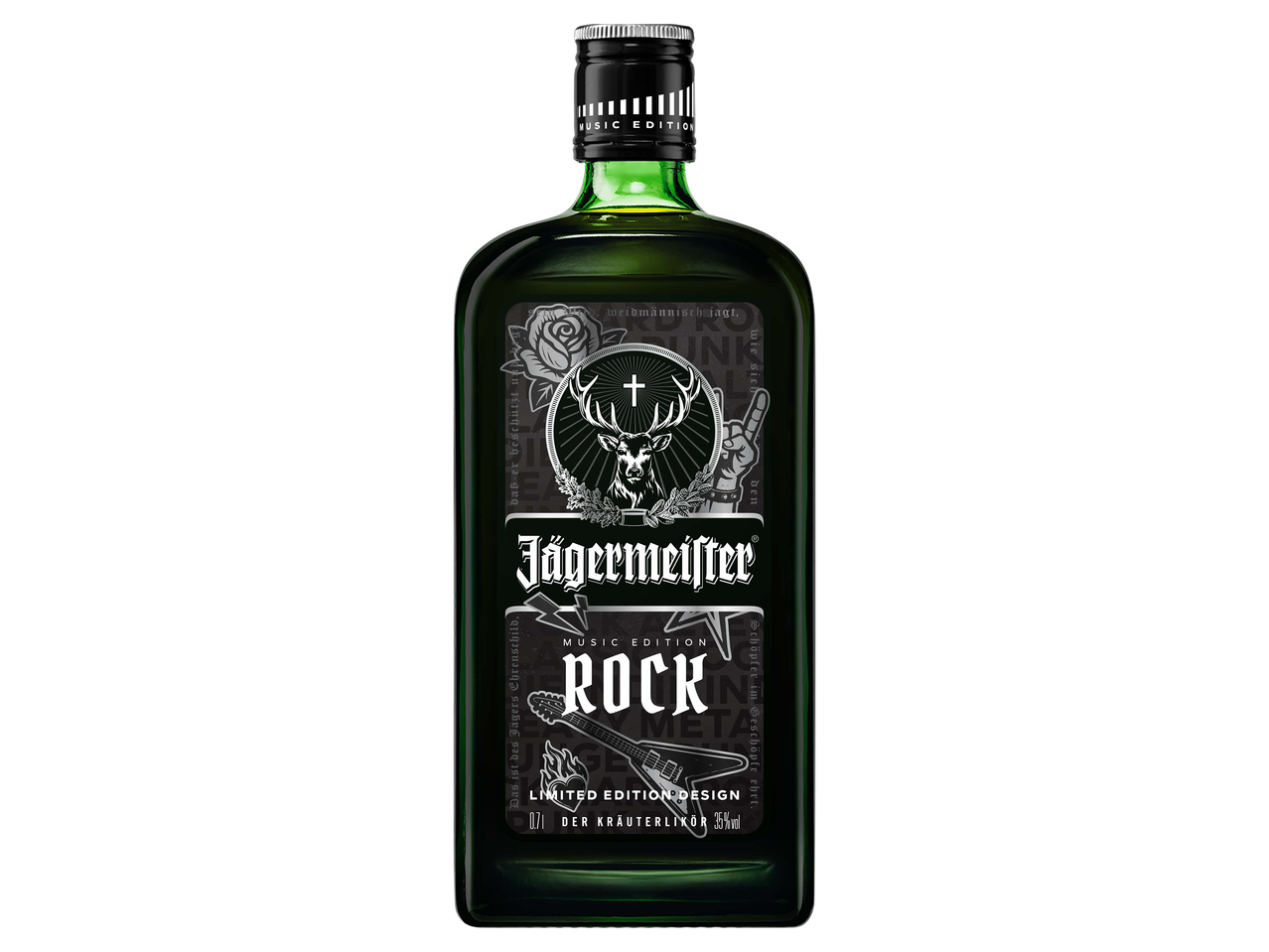 Limitált kiadású gyógynövénylikőr rockzenei dizájnnal ellátott palackban.