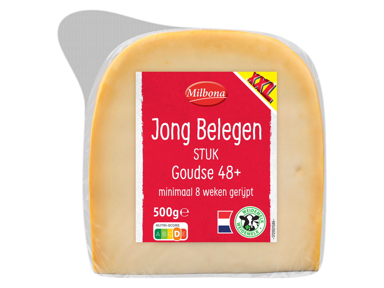 Milbona Jong Belegen Goudse kaas 48+, 500g, minimaal 8 weken gerijpt