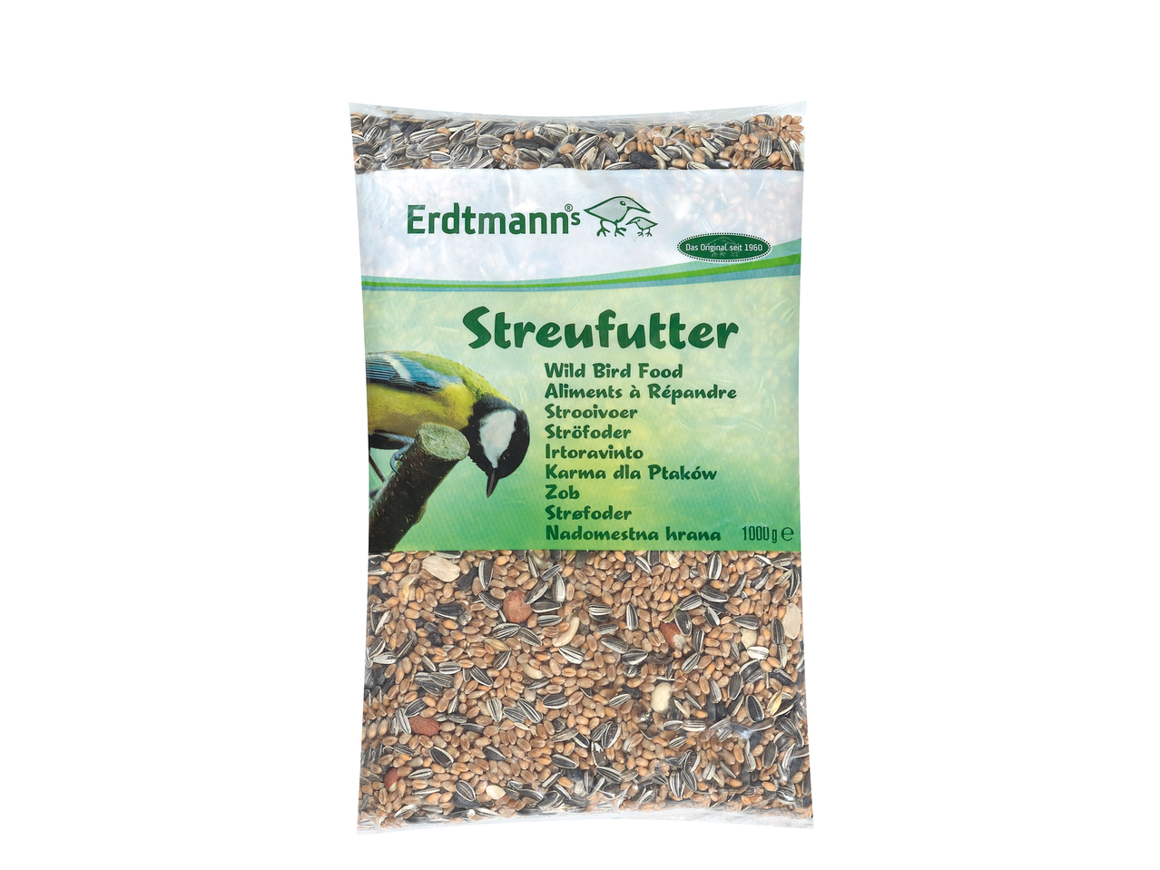 Erdmann bird food: sunflower seeds, wheat, and other seeds for wild birds.