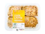 Lemon & Pepper Chicken Thighs in a 500g package, with a 'Summer Time, It's Barbeque Season!' label.