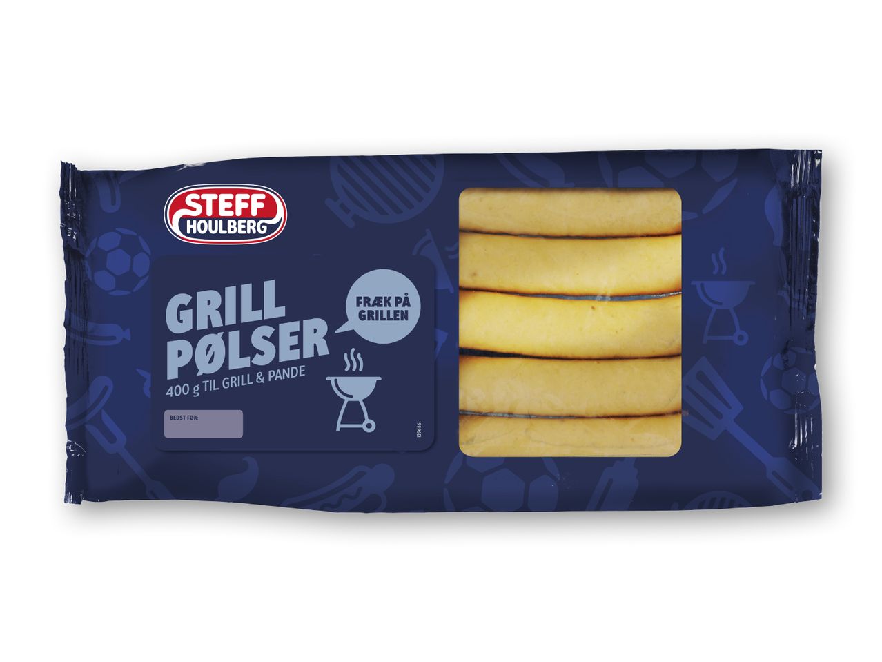 Pakke med grillpølser, 400g, klar til grill og pande.