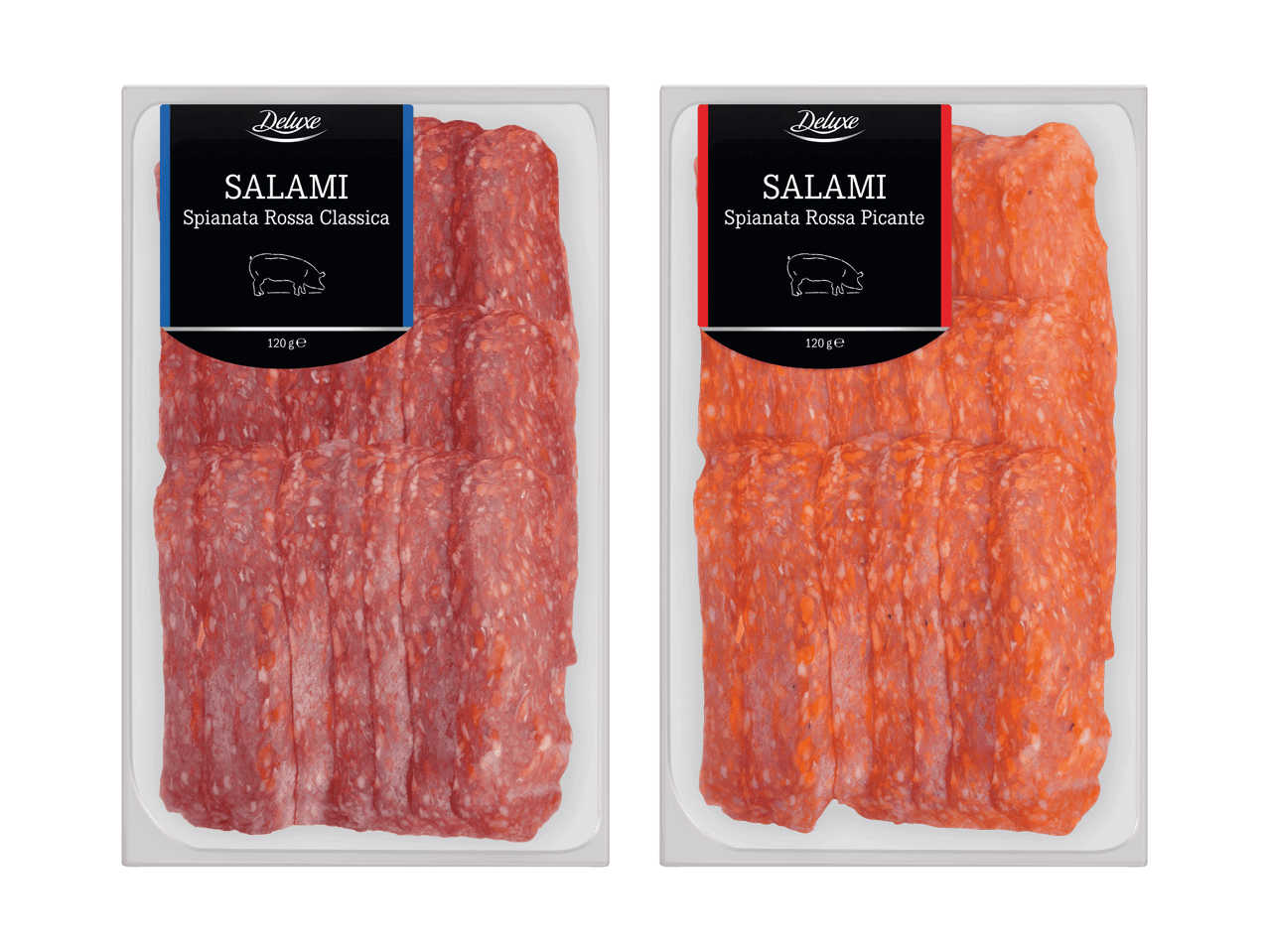 Zwei Packungen Salami, eine klassische Spianata Rossa und eine pikante Spianata Rossa Picante.