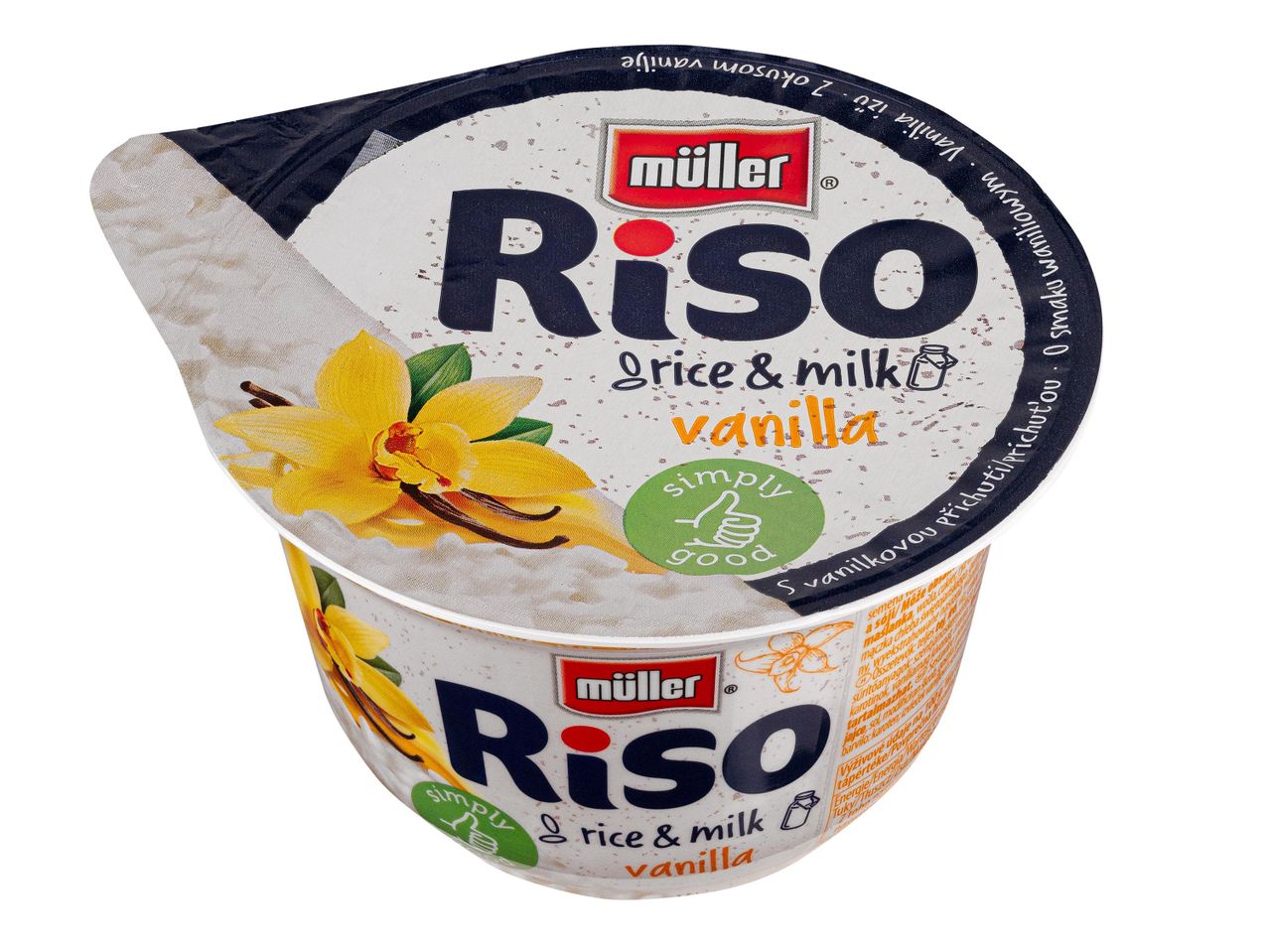 Müller Riso vaníliás tejberizs, „simply good” felirattal.