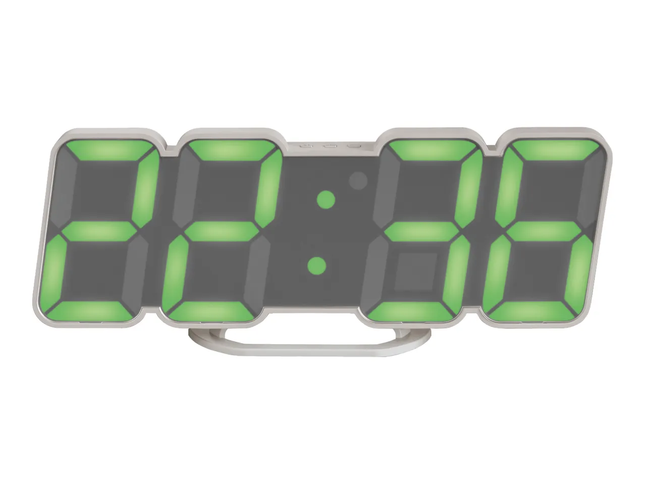 Digital LED alarm clock with green numbers showing 07:30