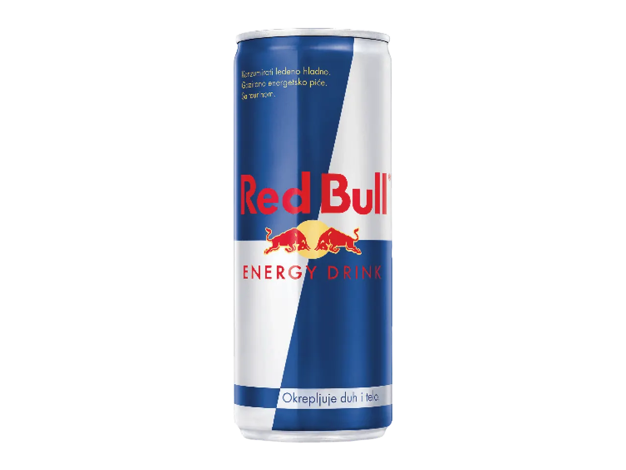 Limena konzerva energetskog pića sa natpisima „Red Bull“ i „ENERGY DRINK“.