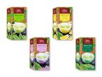 Fire pakker grøn te i kinesisk stil, herunder matcha, ingefær, jasmin og sencha varianter.