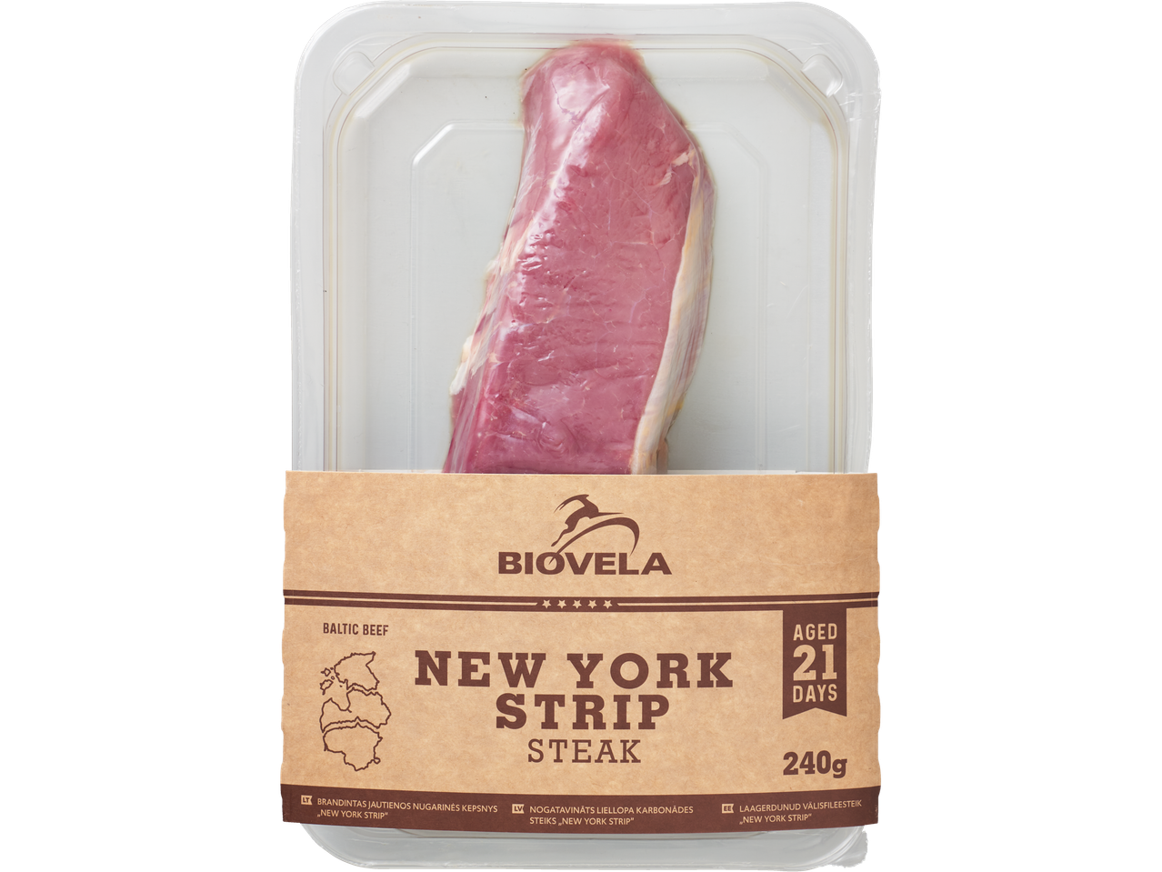 Biovela Baltijas liellopa gaļas Ņujorkas steiks, izturēts 21 dienu, 240g