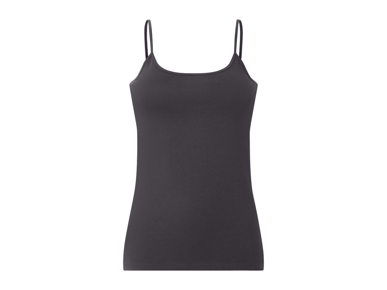 Women's dark grey camisole top with thin spaghetti straps