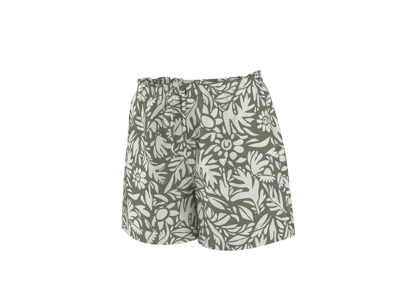 Calções de senhora ESMARA com padrão floral verde e branco.