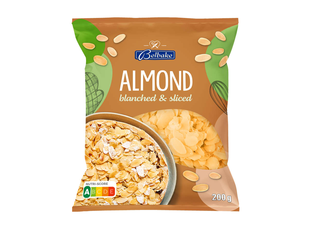 Bellbake blanširuoti ir pjaustyti migdolai, 200 g.