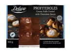 Deluxe Profiterolės: grietinėlės bandelės su šokolado padažu.