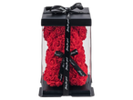 Red rose bear in a clear gift box with a black ribbon that says 'Just for you'