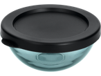 Recipiente de vidro azul-esverdeado com tampa preta, provavelmente para uma fritadeira SILVERCREST® Ultrazone.