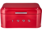 Red SILVERCREST® bread bin with a chrome handle and '1995' embossed.