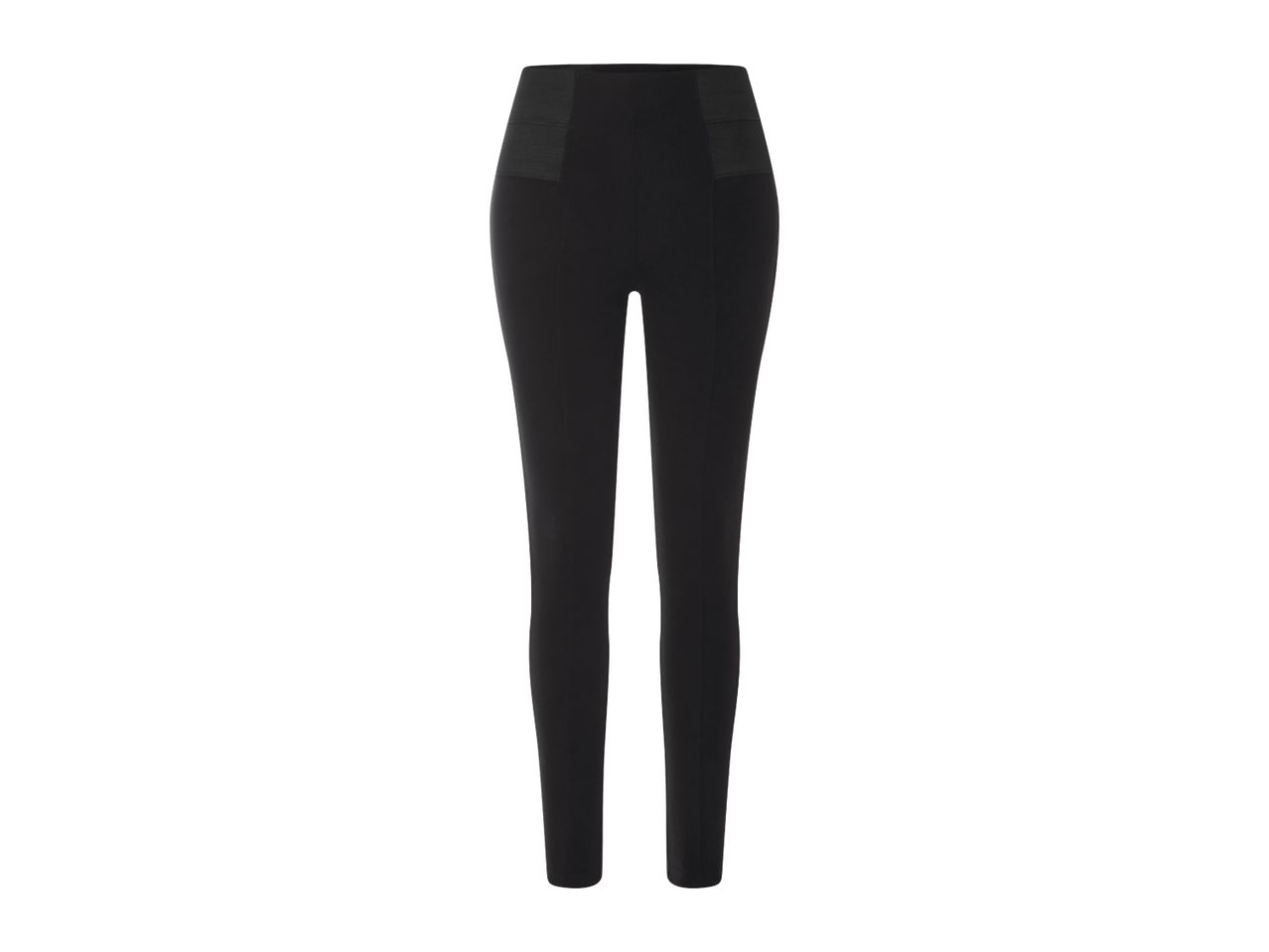 Black high-waisted leggings with a wide elastic waistband.