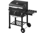 Grelhador a carvão preto GRILLMEISTER com rodas e prateleira lateral.