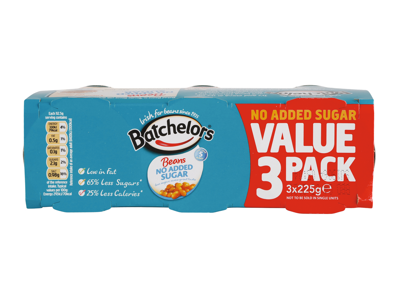 Batchelors Beans 3-pack, no added sugar, value pack.