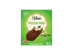 Gelatelli Picolés de Pistácio, 6x, cobertos com chocolate de leite e pedaços de pistácio.