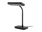 Black LED desk lamp with a flexible neck and rectangular head